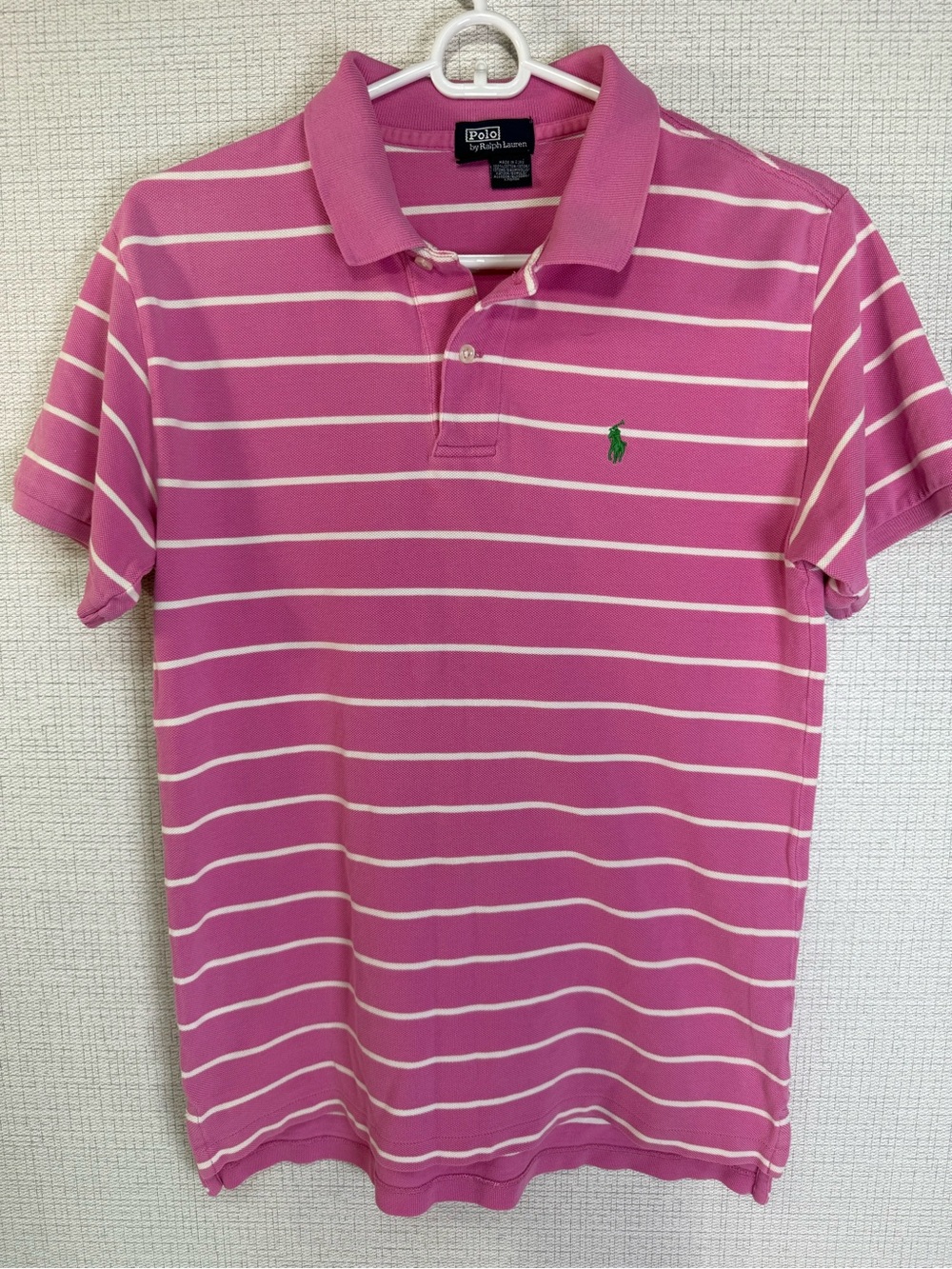 Polo Ralph Lauren Boys Large 16 18 Pink White Stripe Collared Cotton Polo Shirt